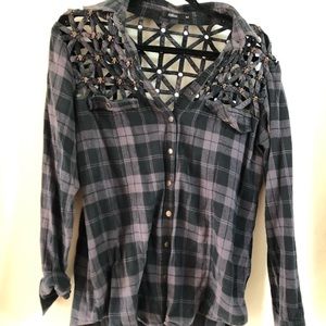 Plaid button down with skull studs!